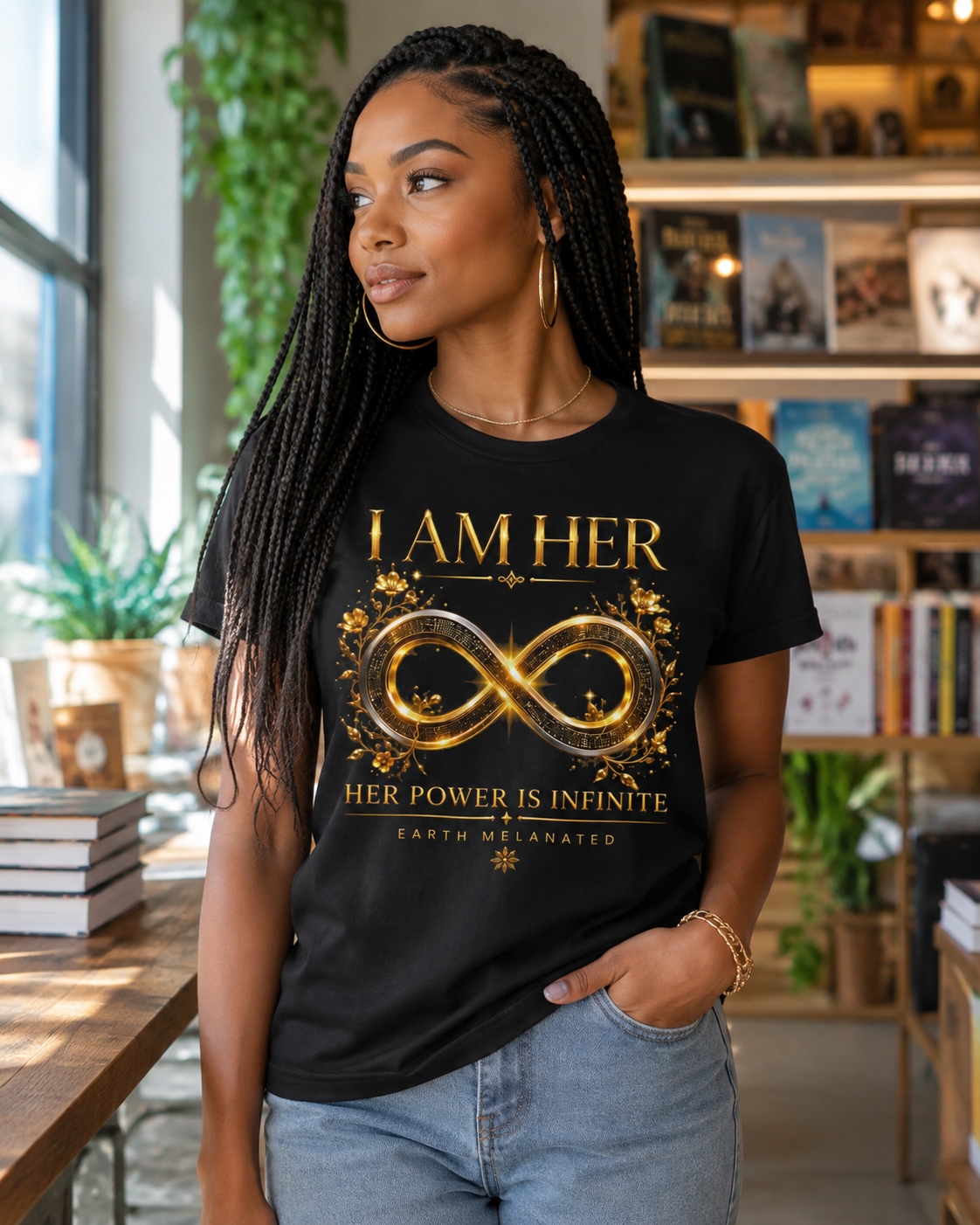 I AM HER — Her Power Is Infinite | Earth Melanated Graphic T-Shirt