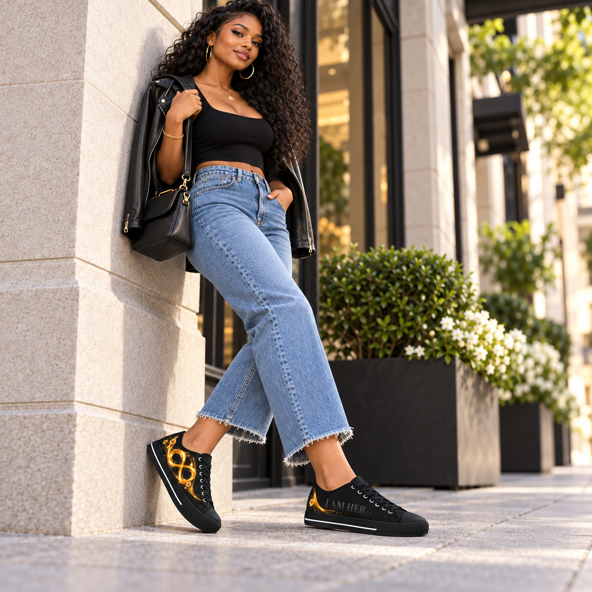 I AM HER — Her Power Is Infinite | Black & Gold Women's Sneakers