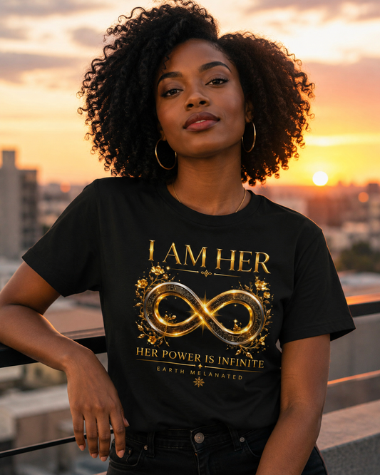 I AM HER — Her Power Is Infinite | Earth Melanated Graphic T-Shirt