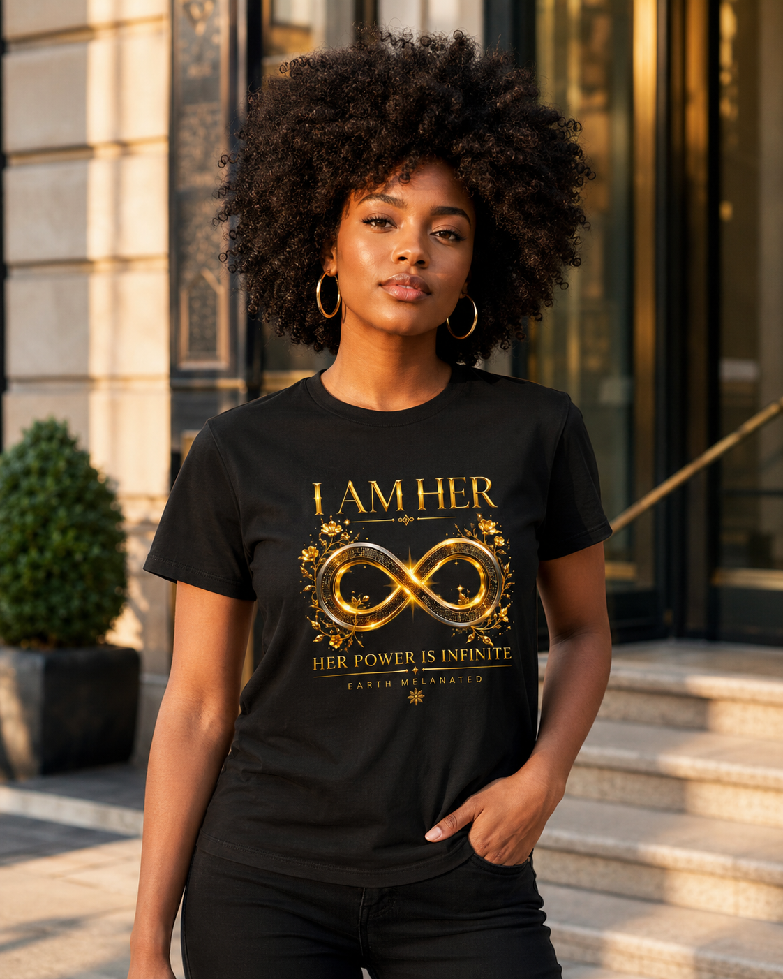 I AM HER — Her Power Is Infinite | Earth Melanated Graphic T-Shirt