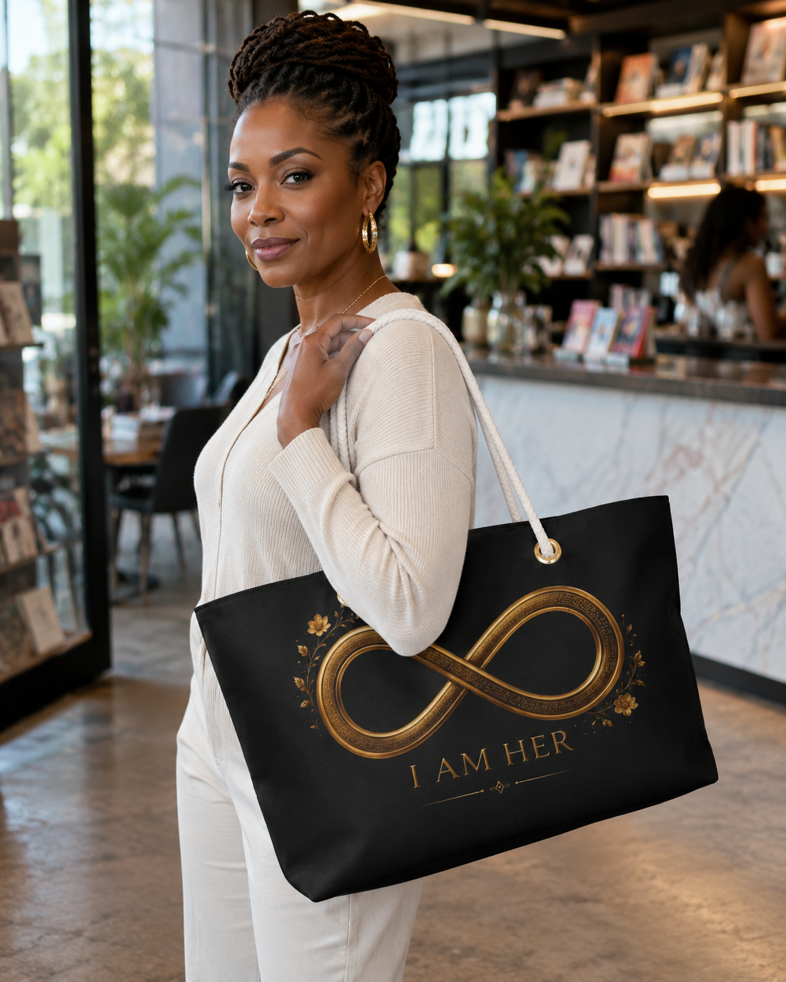 Infinity Symbol I Am Her weekender bag | Her Power Is Infinite travel tote