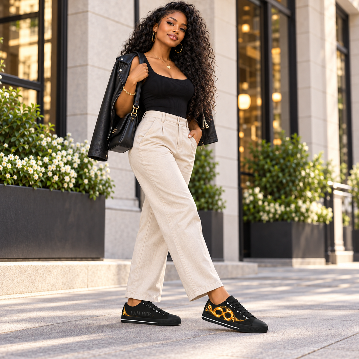 I AM HER — Her Power Is Infinite | Black & Gold Women's Sneakers